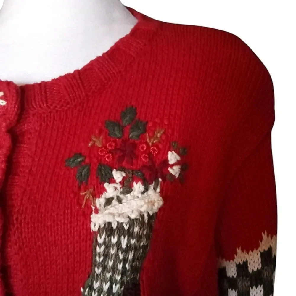 Vintage Petite Sophisticates Christmas Knit Fair Isle Button Up Cardigan Medium - Picture 6 of 7